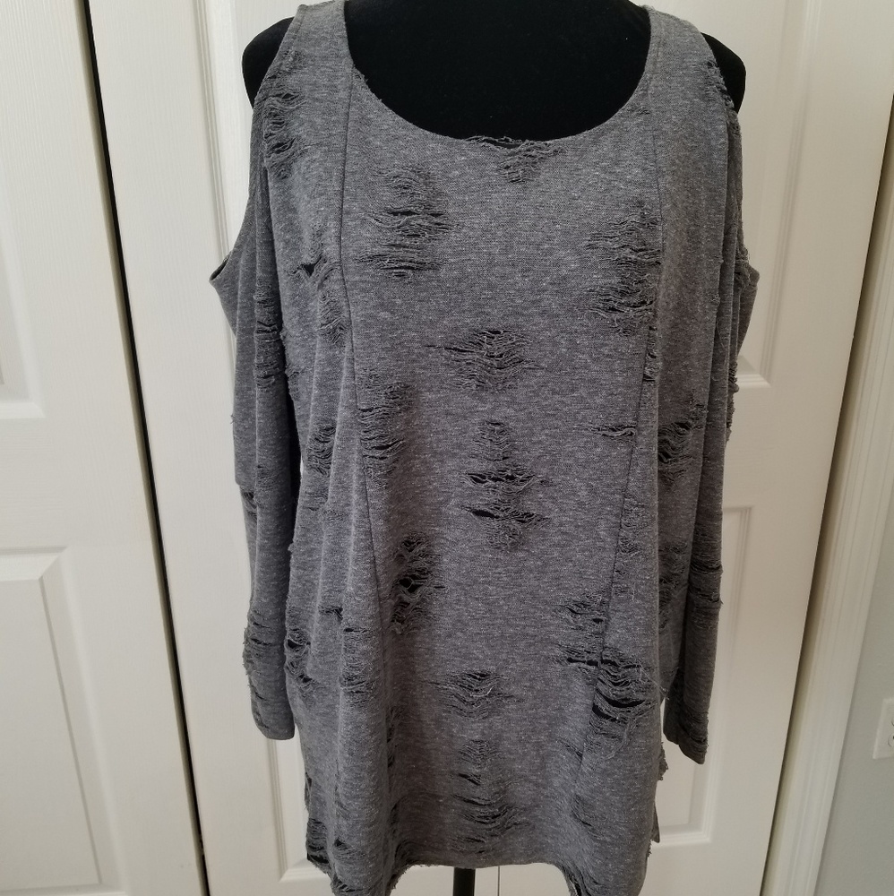Cold-shoulder distressed sweatshirt